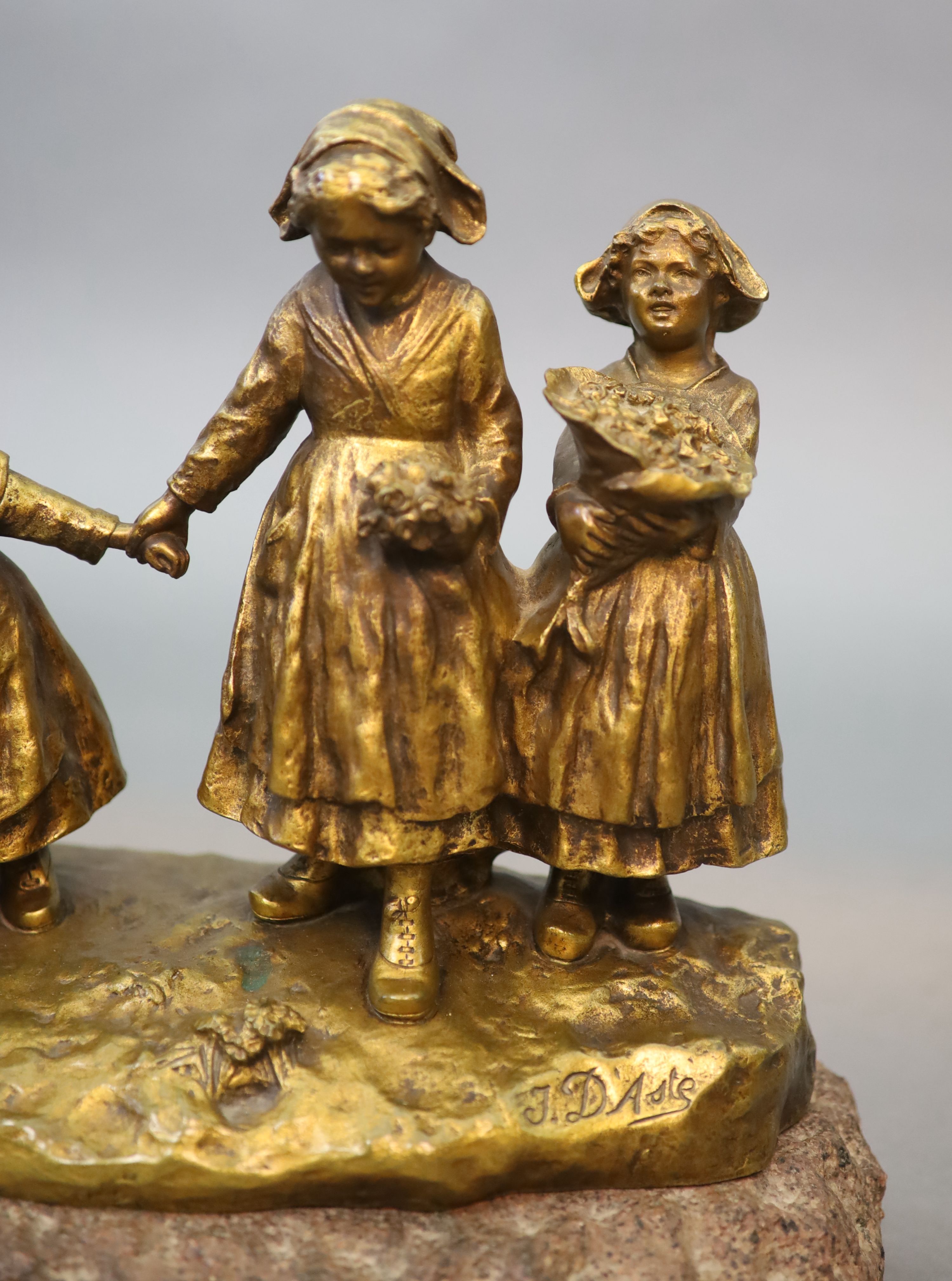Joseph D'Aste (1881-1945) a large bronze figural group, 45 cm high, 55cm wide.